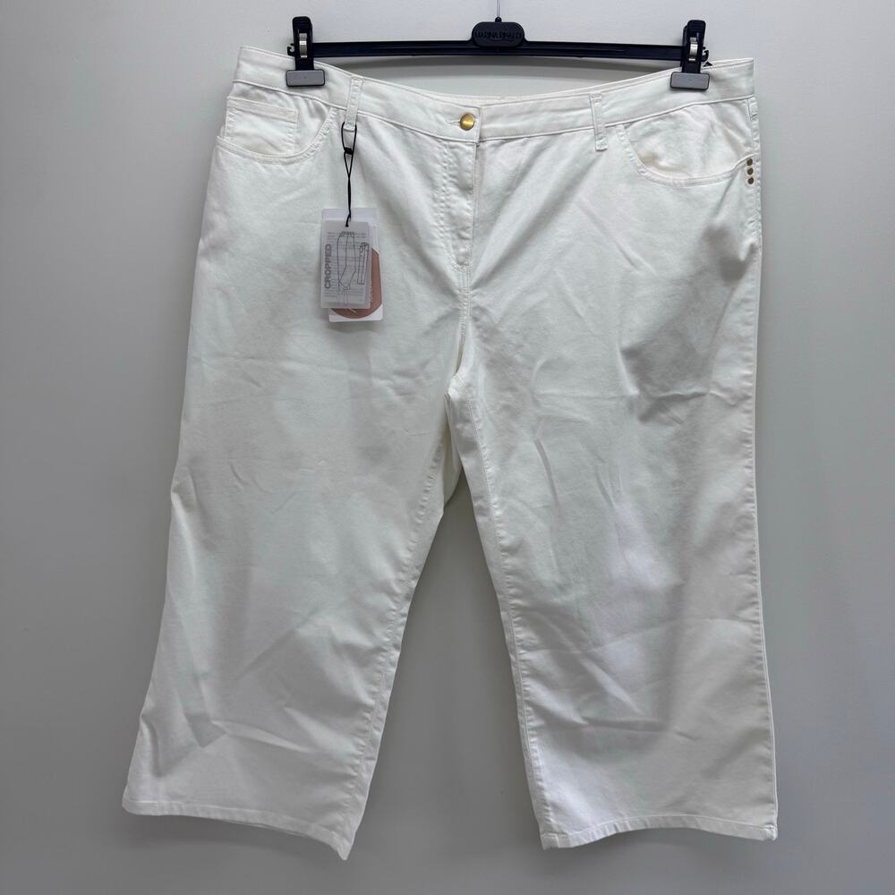 NWT Marina Rinaldi Cotton Blend Cropped Pant White US22 Basic Neutral Minimalist